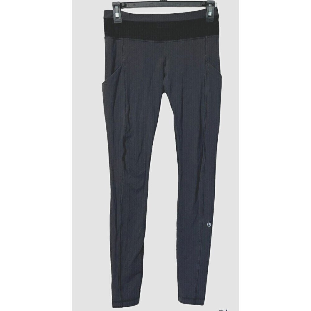 Lululemon Gray Black Graphic Waistband Pockets Leggings